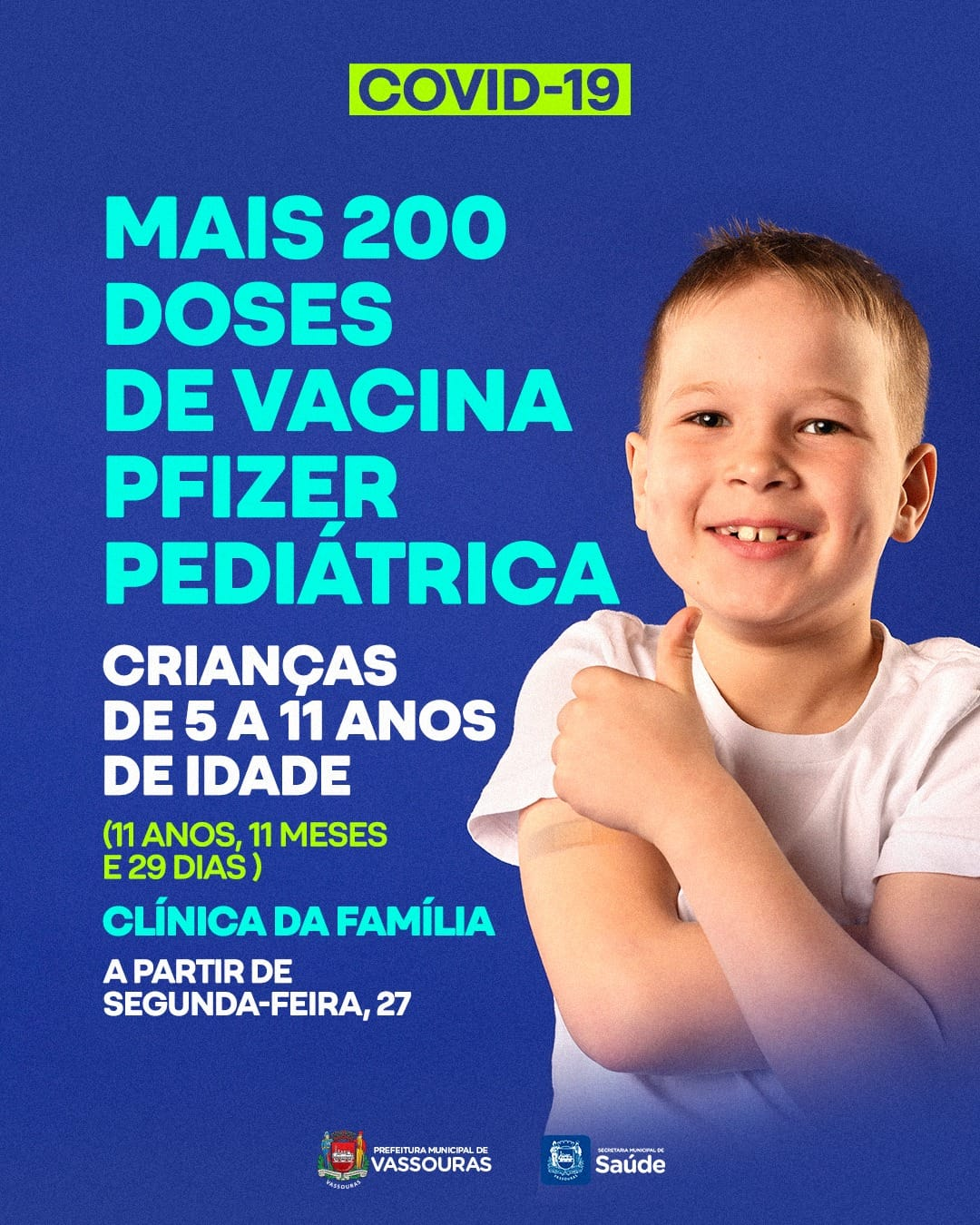 Vassouras recebe mais 200 doses de vacina Pfizer Pediátrica para